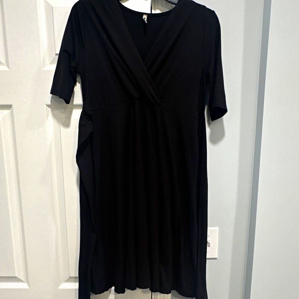 Motherhood Maternity Black Solid V-Neck Short Sleeve Dress Maternity L